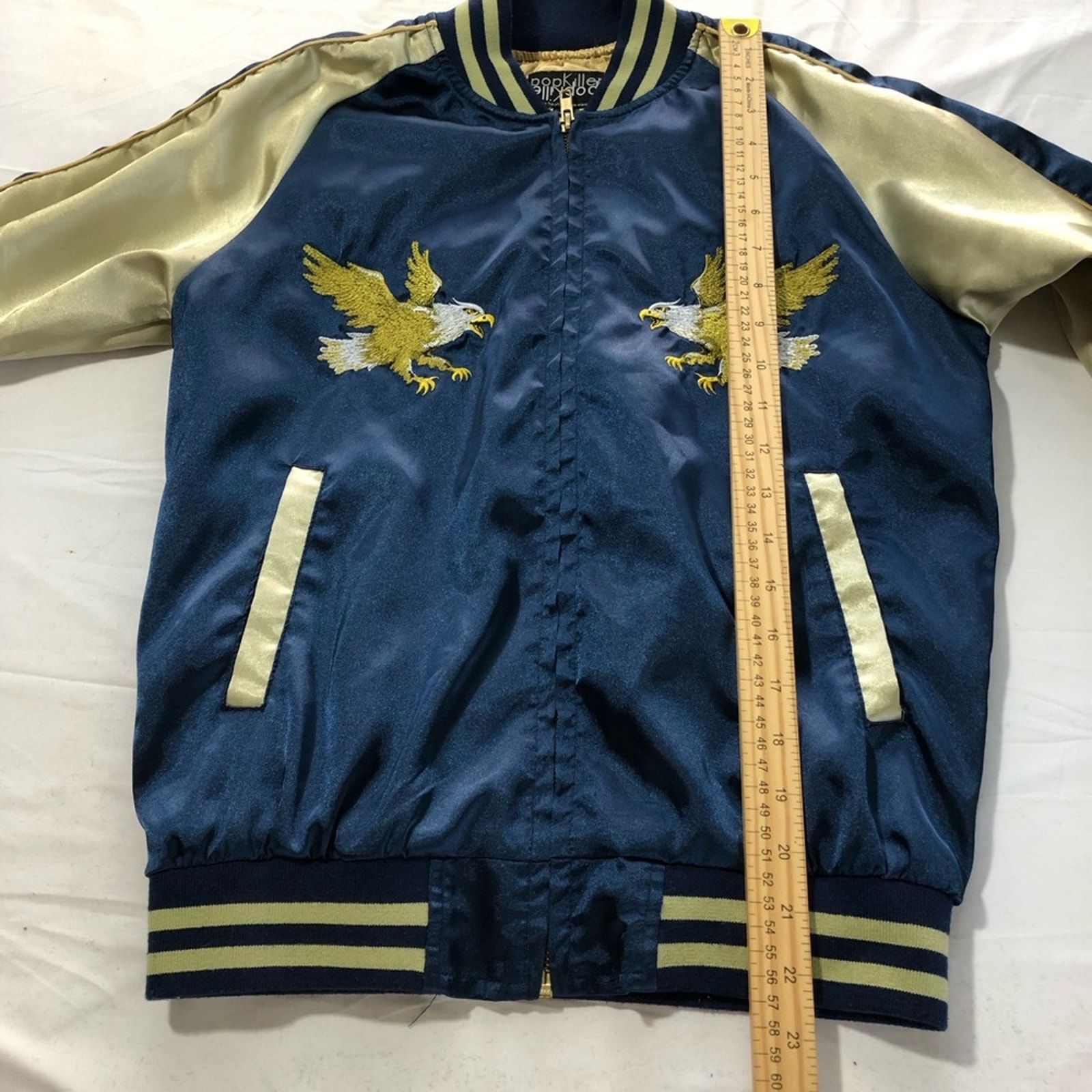 Popkiller Satin Bomber Japanese Souvenir Jacket Embroidered Eagles Usa Womens Xs — image 5 of 8